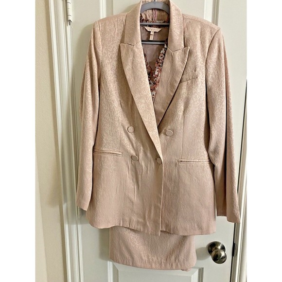 HOUSE OF HARLOW Double Breasted Jacquard Blazer in Light Pink Size M - Picture 2 of 3